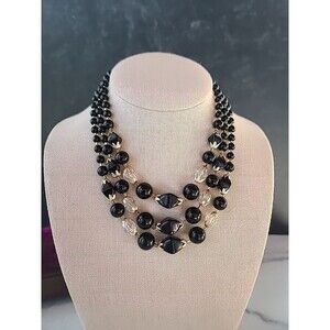 Black And Clear Multistrand Adjustable Beaded Necklace Vintage Japan